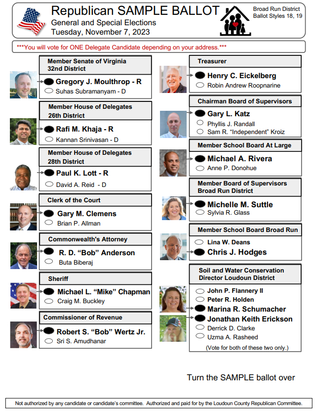 Broad Run 2023 Election Day Sample Ballot Loudoun County Republican