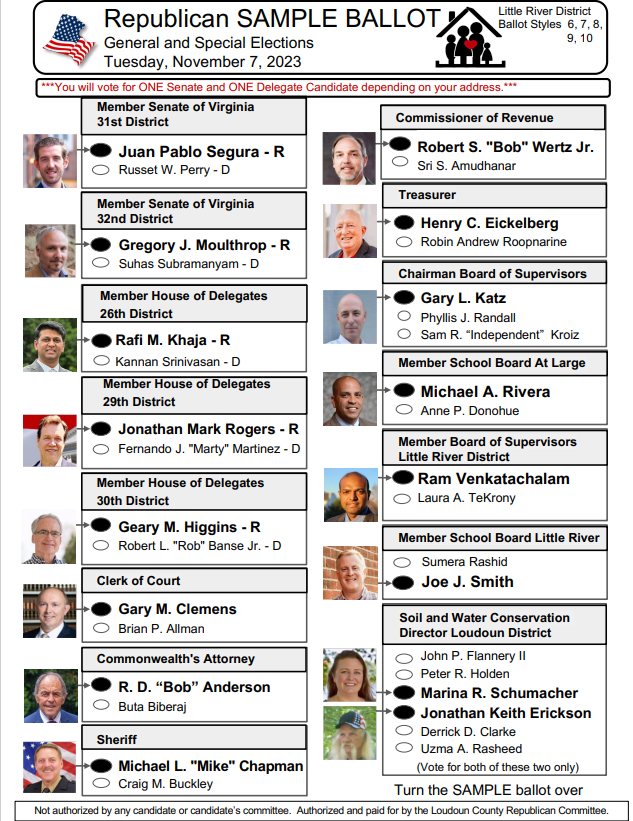 Little River 2023 Election Day Sample Ballot Loudoun County