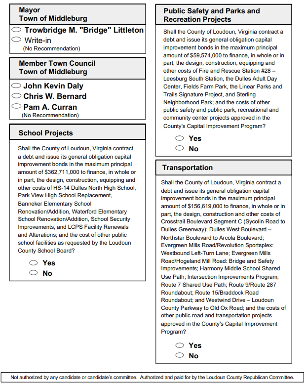 Little River 2023 Election Day Sample Ballot Loudoun County