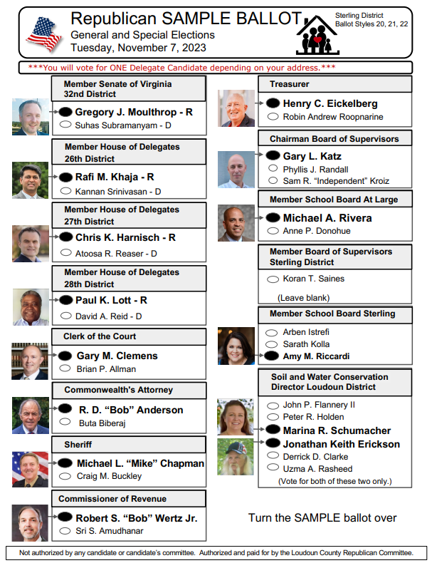 Sterling 2023 Election Day Sample Ballot Loudoun County Republican